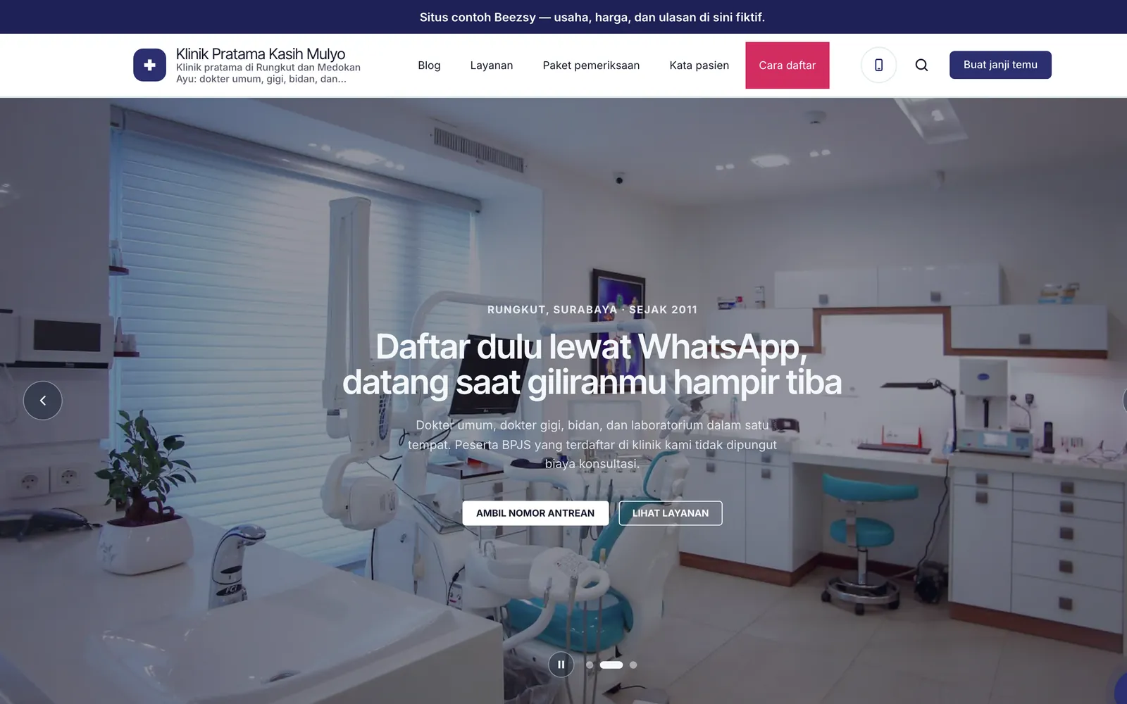 Contoh situs Klinik buatan Beezsy