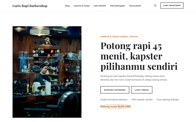 Tampilan tema Pangkas
